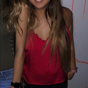 Stella Rae’s Tops - Red tank with frilly trim. Stella Rae’s Tops - Red tank with frilly trim.
